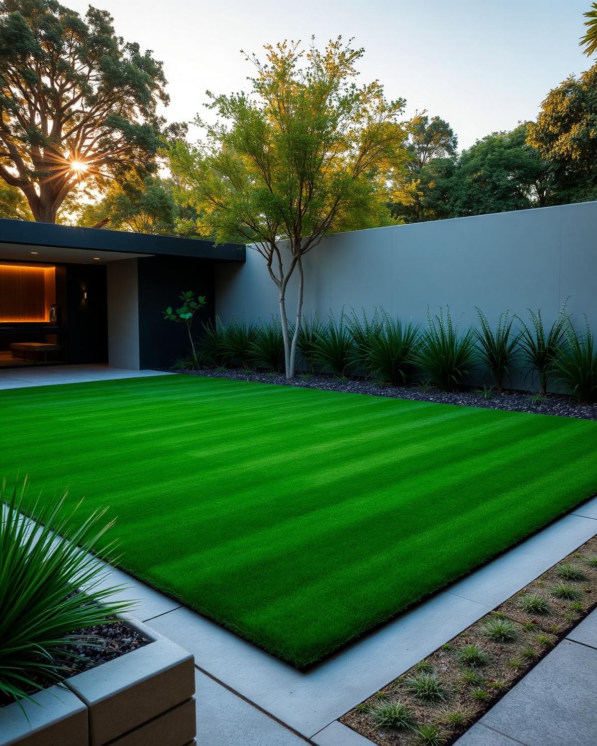 Freshly mowed striped lawn in a Melbourne garden